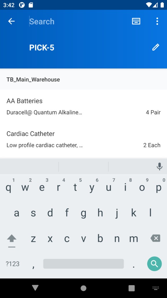 Before — picking list with keyboard covering the rows