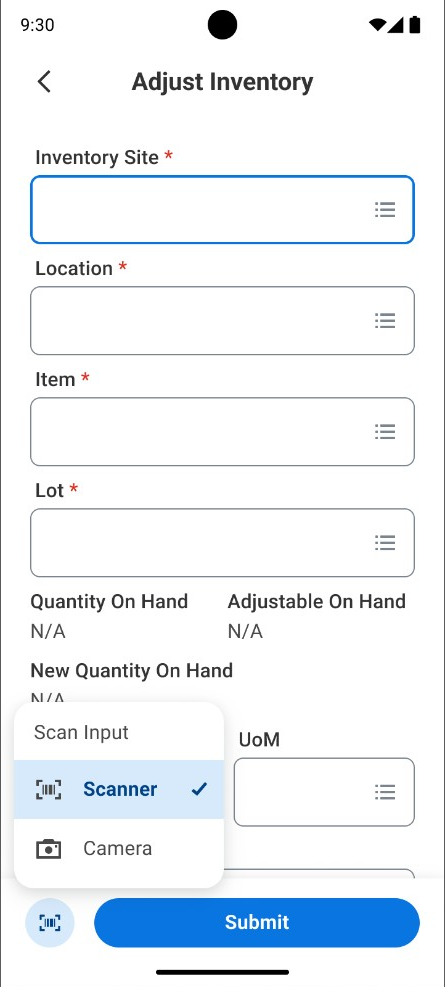 After — compact scan control, more room for inventory fields